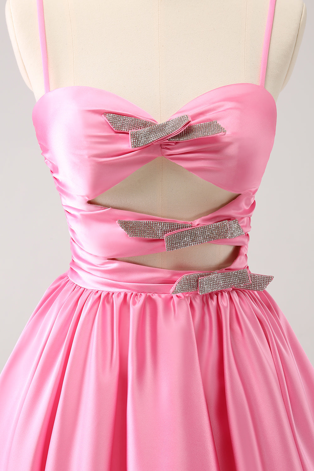 Pink A-Line Spaghetti Straps Pleated Homecoming Dress with Keyhole