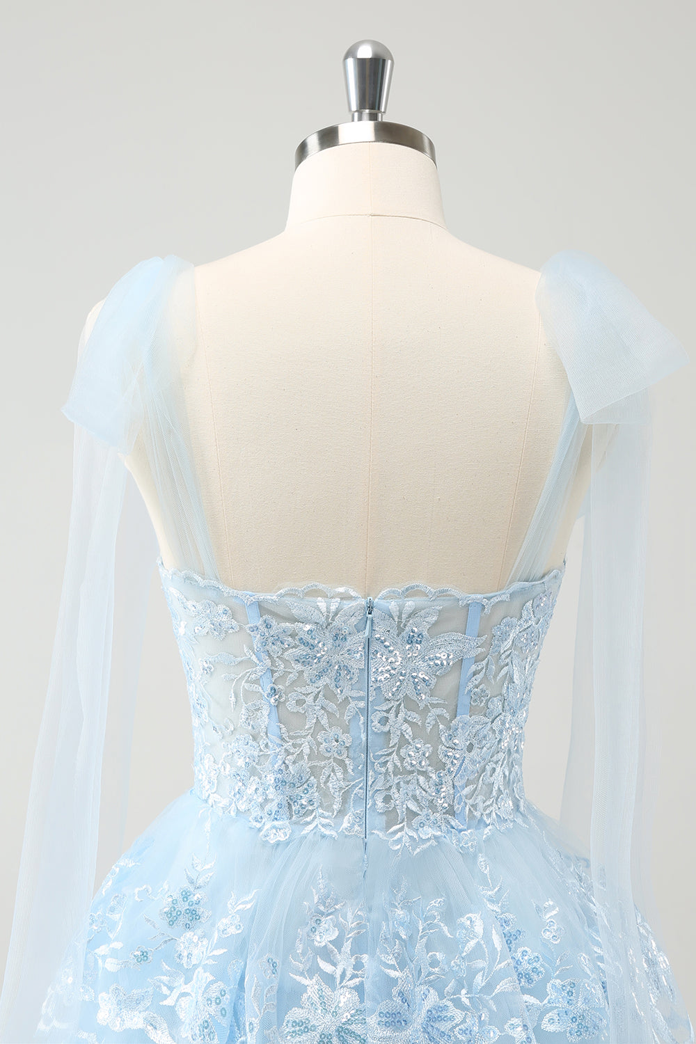 Glitter Blue A Line Embroidery Tiered Homecoming Dress with Appliques