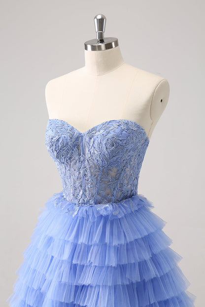Sweetheart Lilac A-Line Corset Tulle Homecoming Dress with Lace