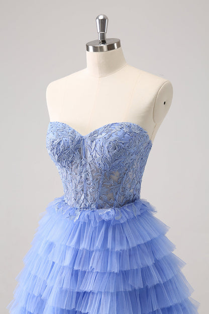 Sweetheart Lilac A-Line Corset Tulle Cocktail Dress with Lace