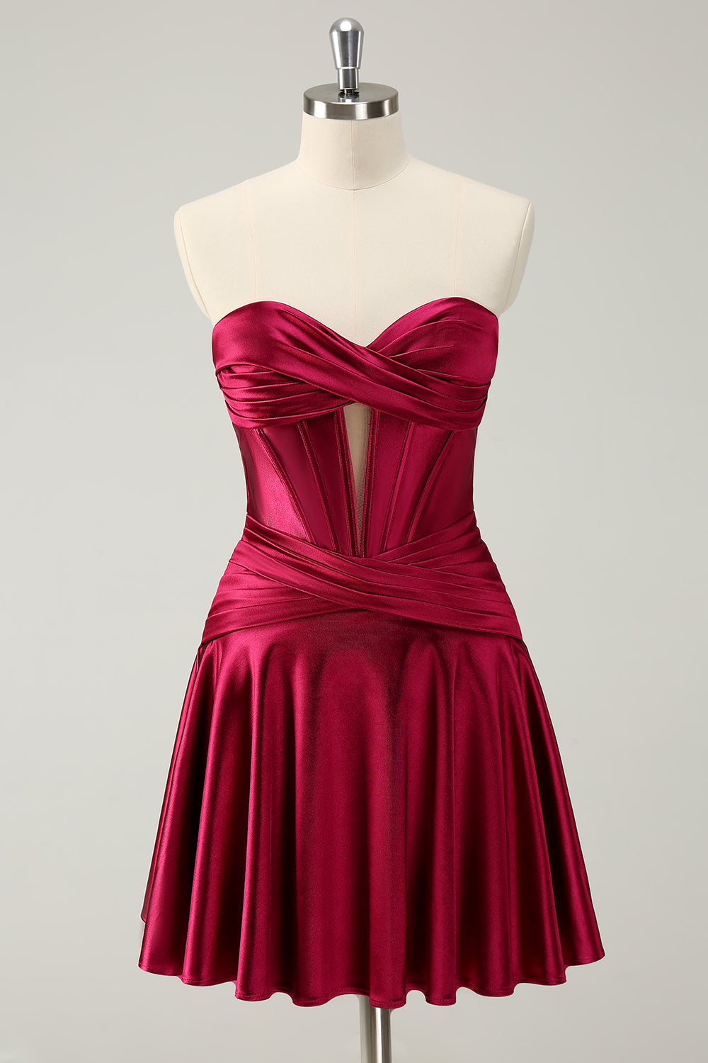 Fuchsia A Line Strapless Satin Short Homecoming Dress