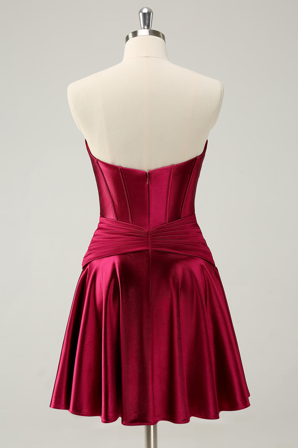 Burgundy A Line Sweetheart Strapless Keyhole Satin Homecoming Dress