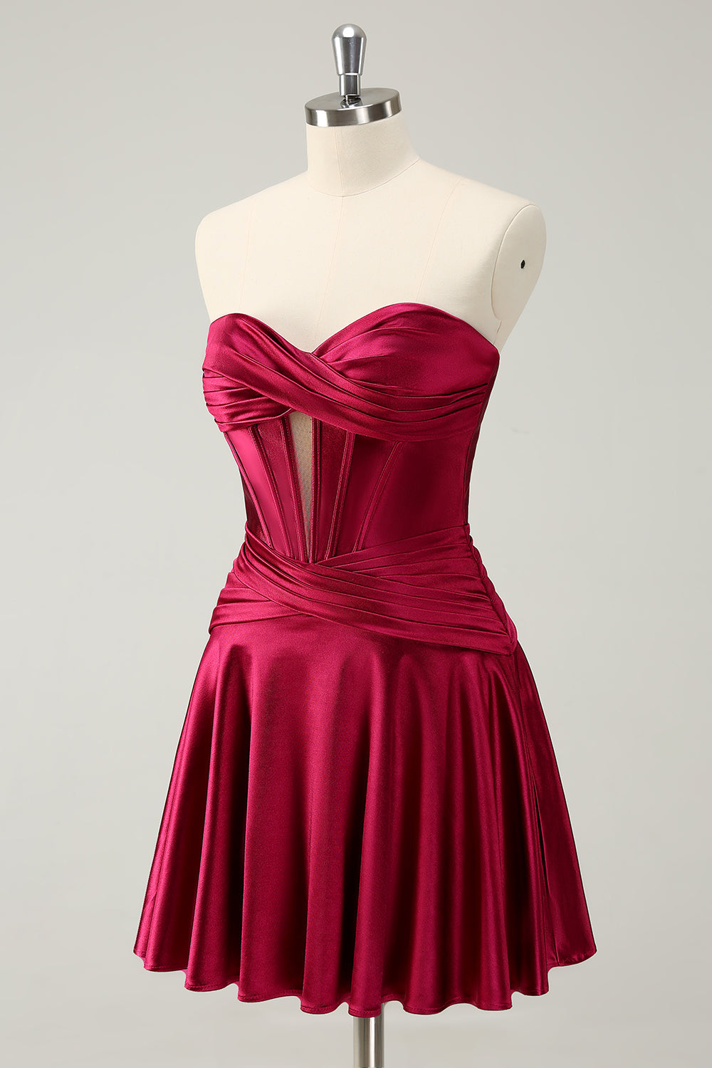 Fuchsia A Line Strapless Satin Short Homecoming Dress