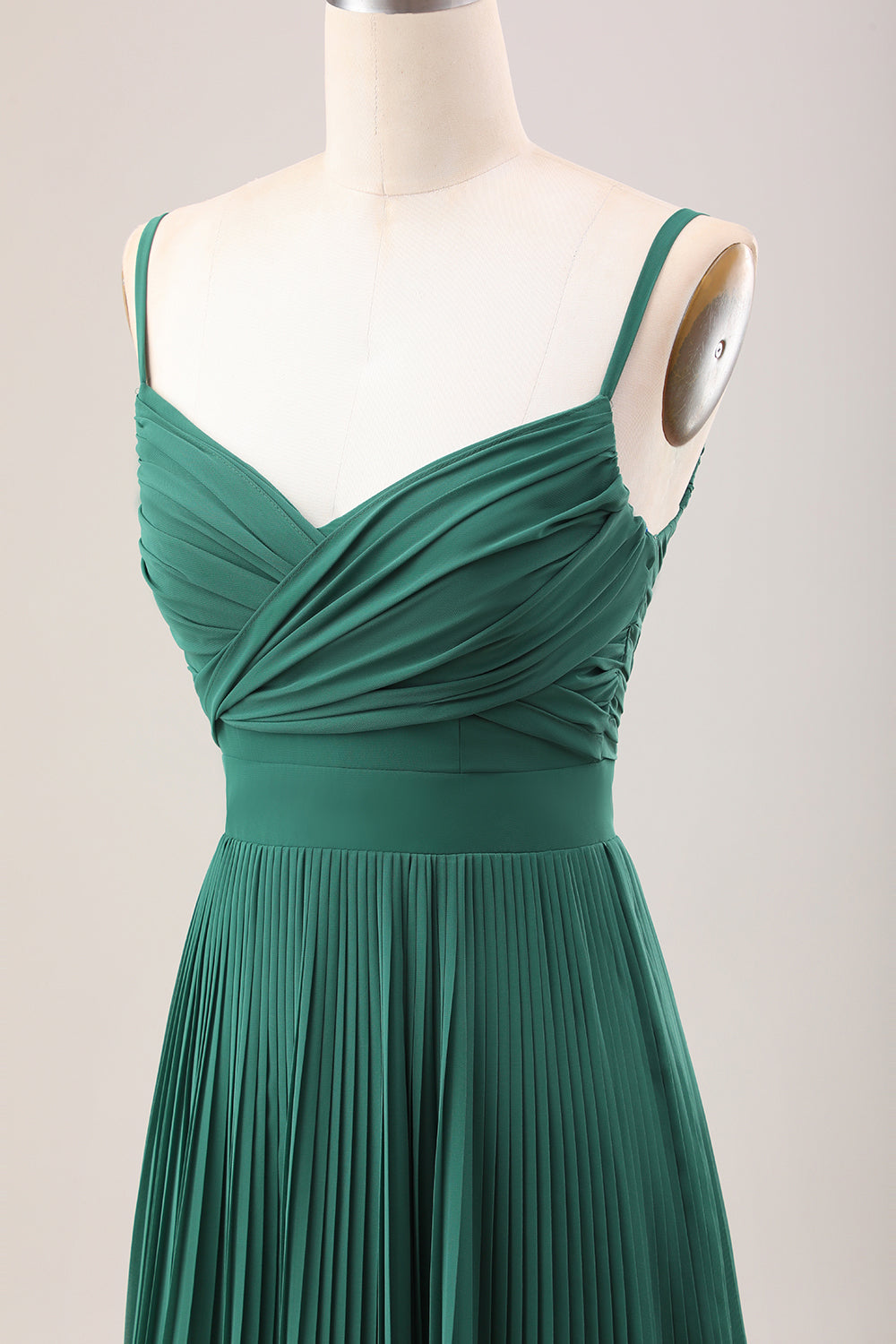 Dark Green A Line Spaghetti Straps Long Chiffon Bridesmaid Dress