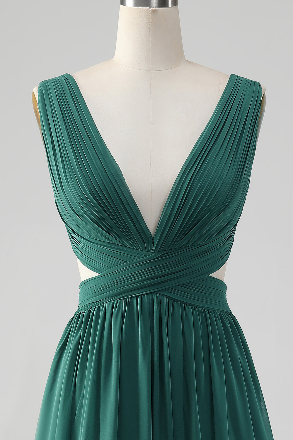 Dark Green A Line Chiffon Long Bridesmaid Dress with Lace Up Back