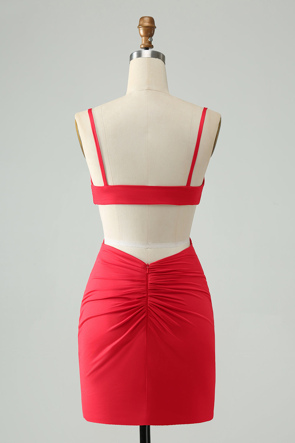 Red Tight Spaghetti Straps Hollow Out Short Homecoming Dress