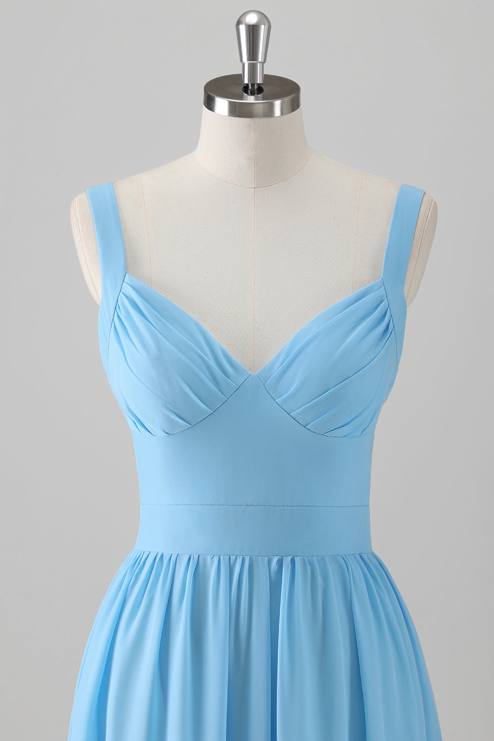 Blue Ruffled A-Line Long Bridesmaid Dress