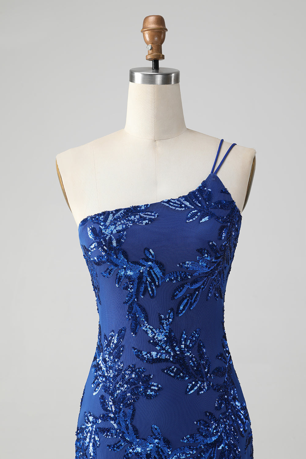 Sparkly Bodycon Royal Blue One Shoulder Sequins Homecoming Dress with Embroidery