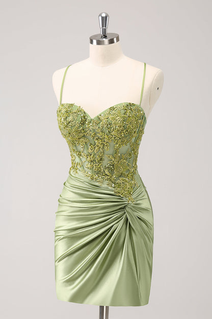 Sparkly Army Green Floral Tight Short Homecoming Dress