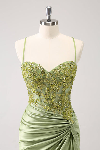 Sparkly Army Green Floral Tight Short Homecoming Dress