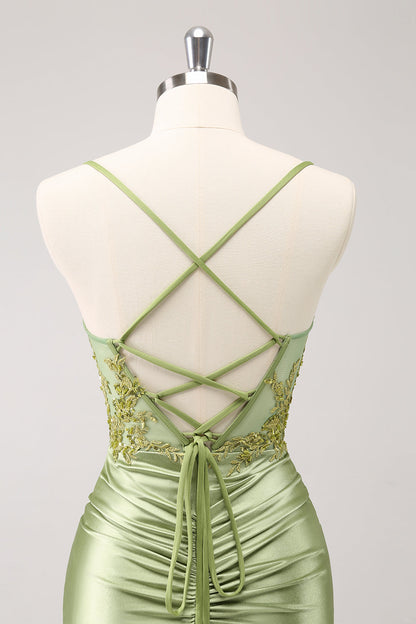 Sparkly Army Green Floral Tight Short Homecoming Dress