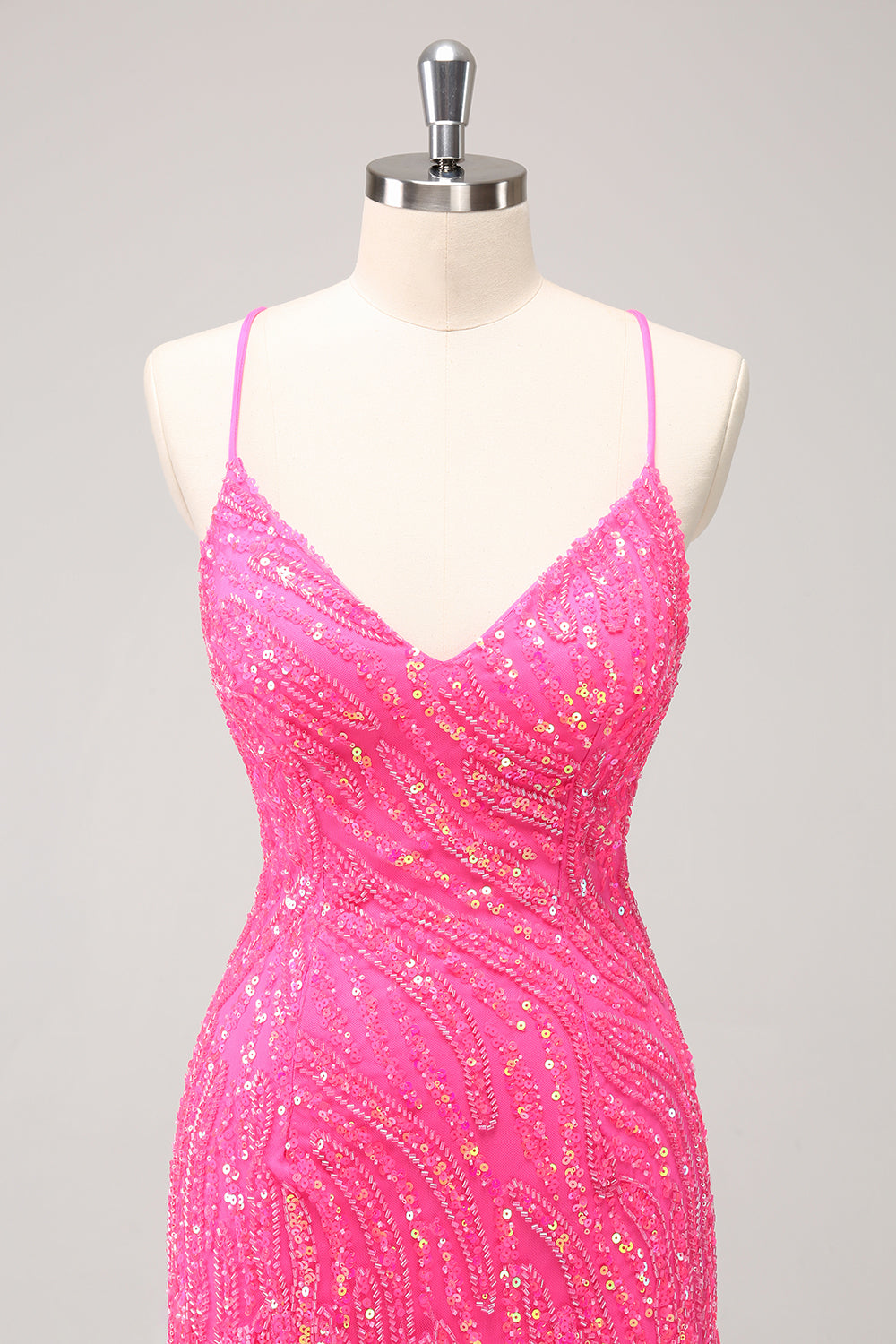 Sparkly Hot Pink Tight Short V-Neck Homecoming Dress with Fringes