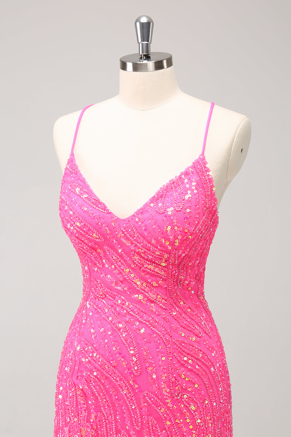 Sparkly Hot Pink Tight Short V-Neck Homecoming Dress with Fringes