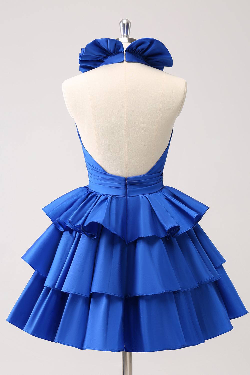 Royal Blue A-Line Halter Tiered Short Homecoming Dress with Ruffles