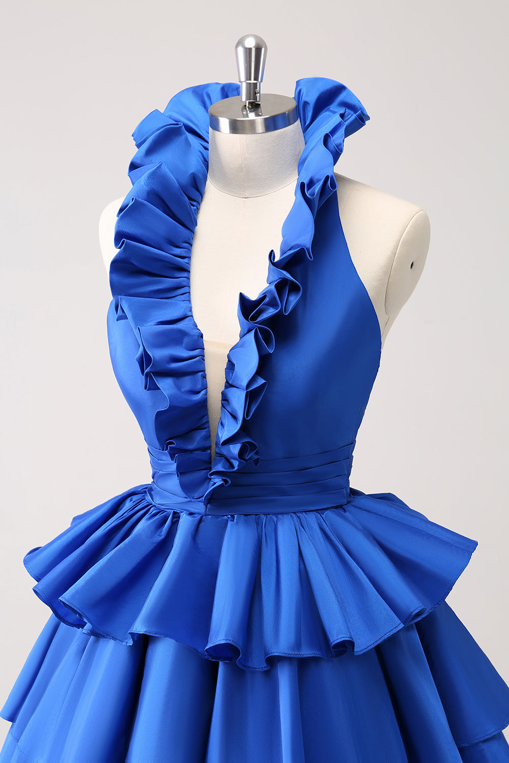 Royal Blue A-Line Halter Tiered Short Homecoming Dress with Ruffles