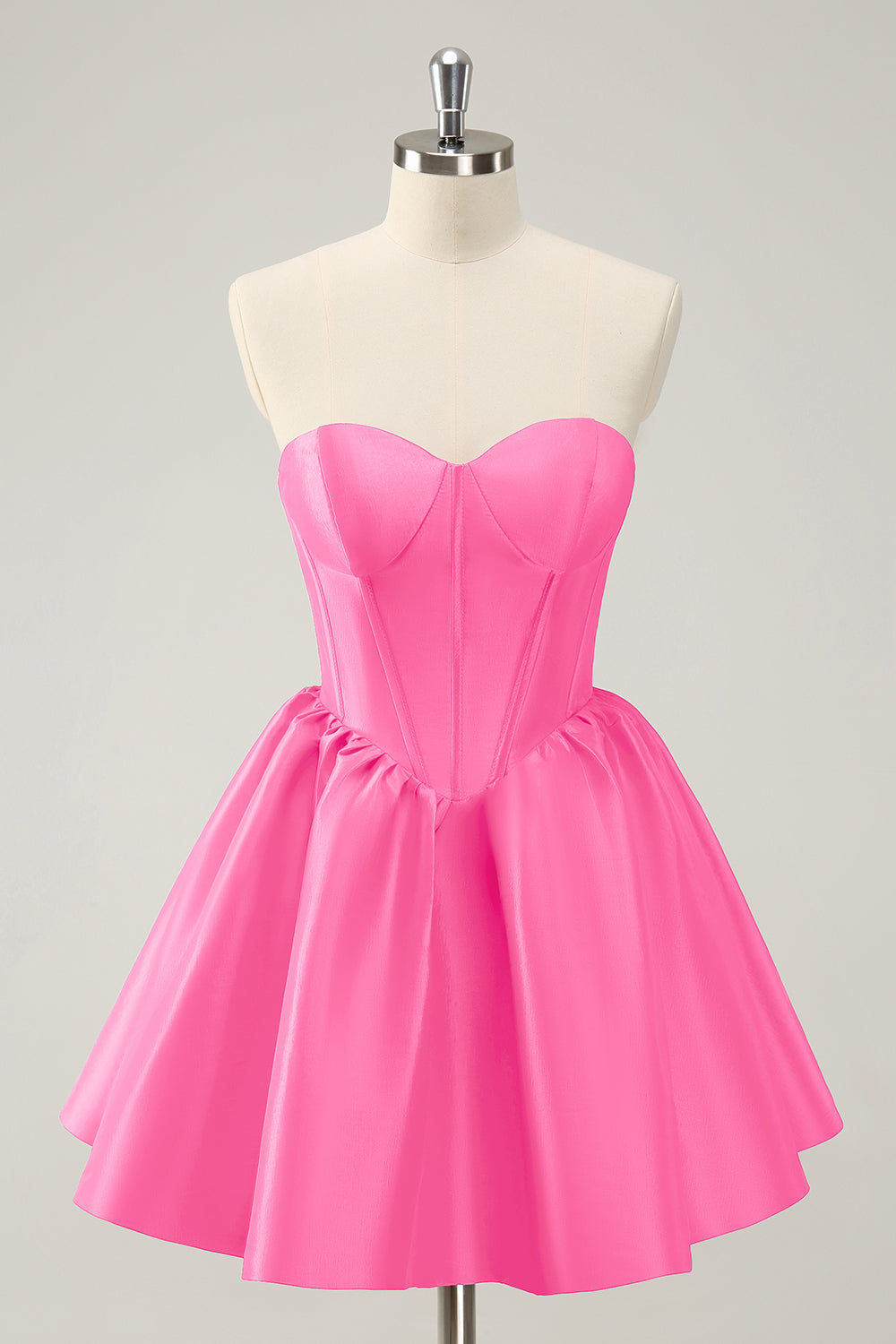 Fuchsia A Line Sweetheart Corset Satin Cute Homecoming Dress