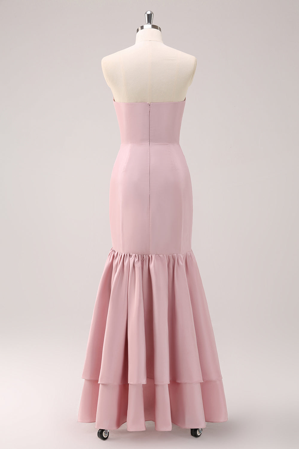 Pink Strapless Asymmetrical Ruffled Bridesmaid Dress