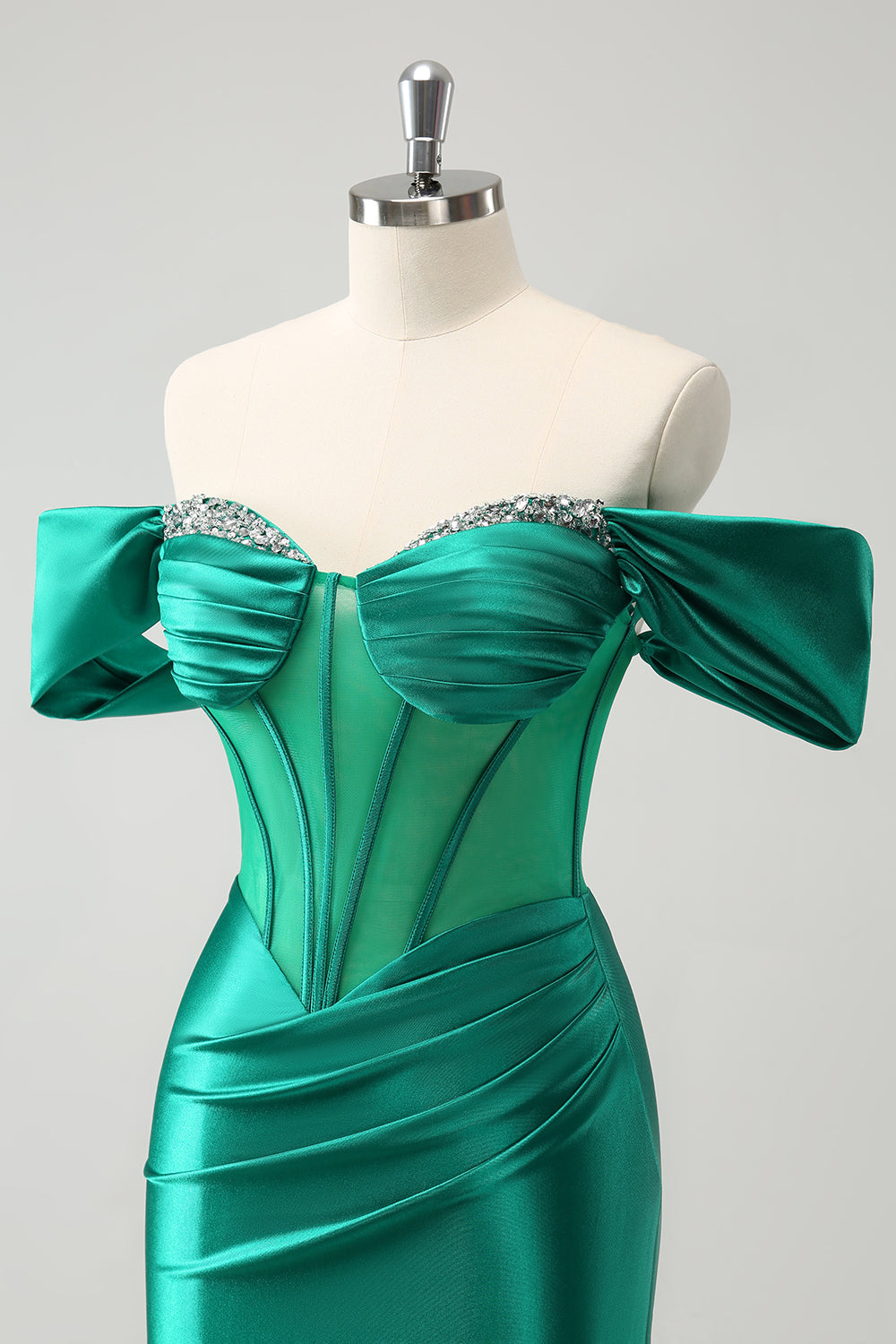 Green Off the Shoulder Satin Tight Homecoming Dress with Beading