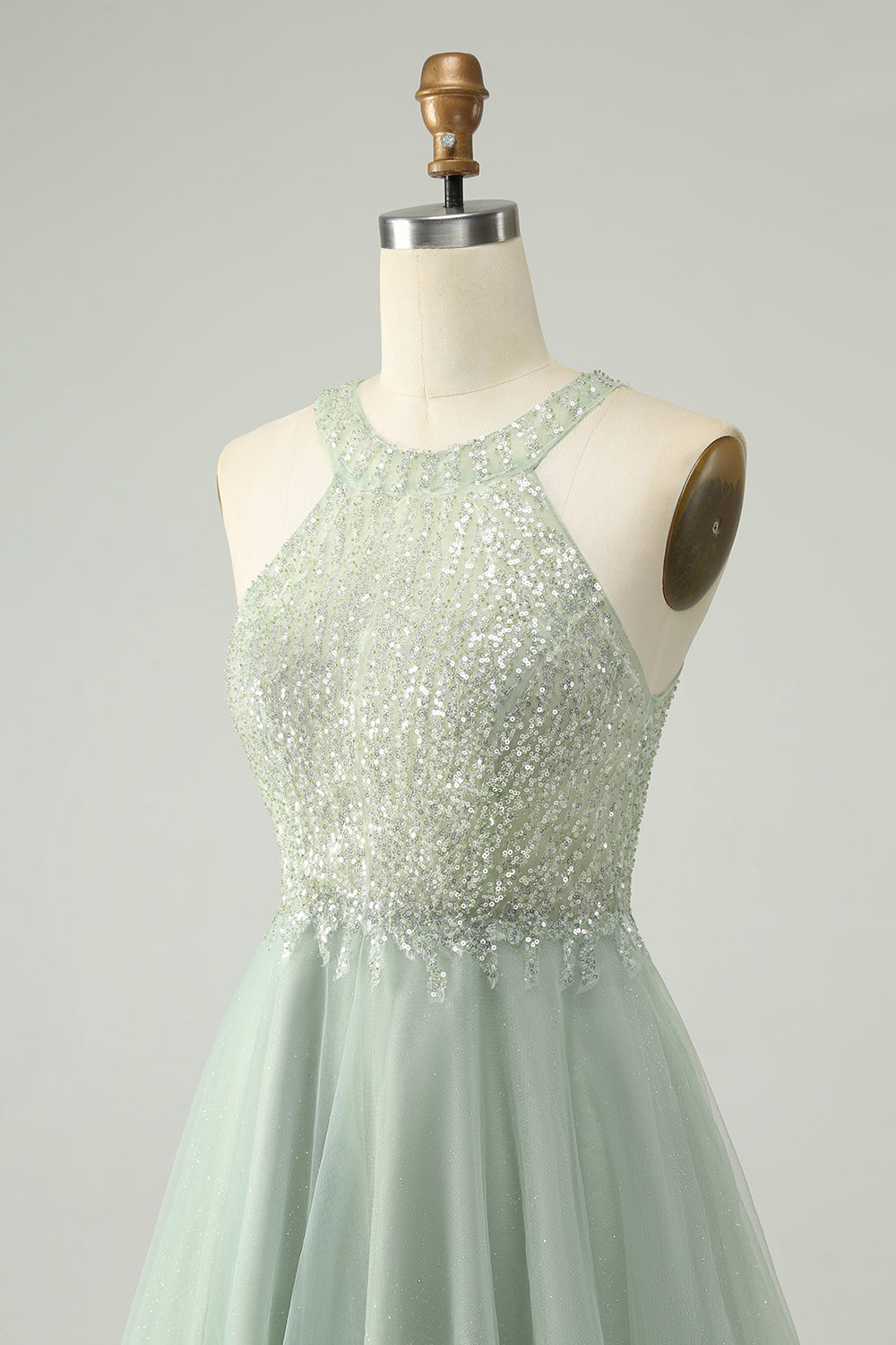 Dusty Green Halter Sequins A Line Homecoming Dress