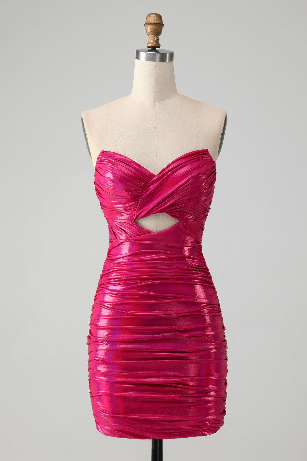 Chic Fuchsia Strapless Keyhole Pleated Tight Homecoming Dress