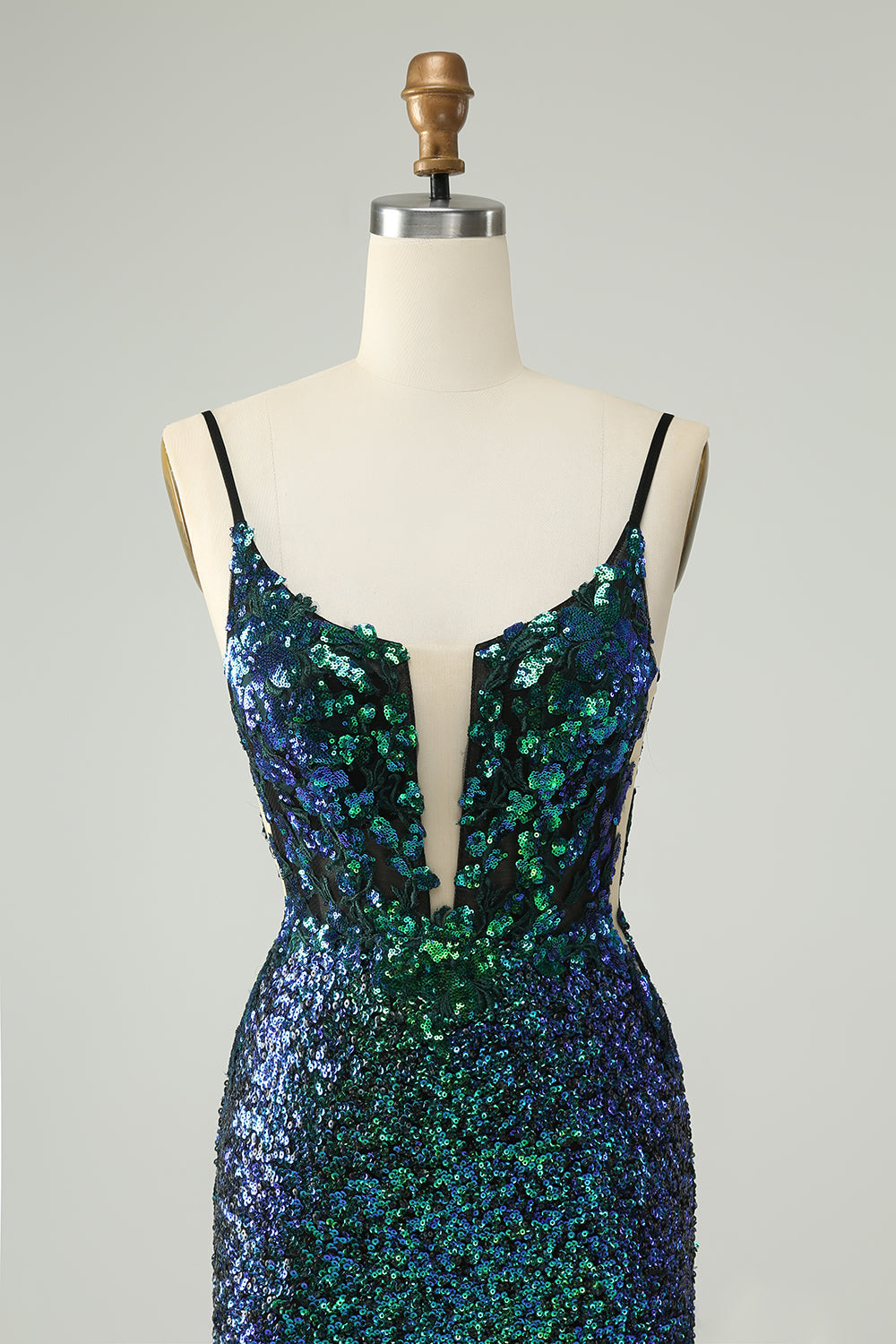 Sparkly Dark Green Spaghetti Straps Tight Short Homecoming Dress with Sequins