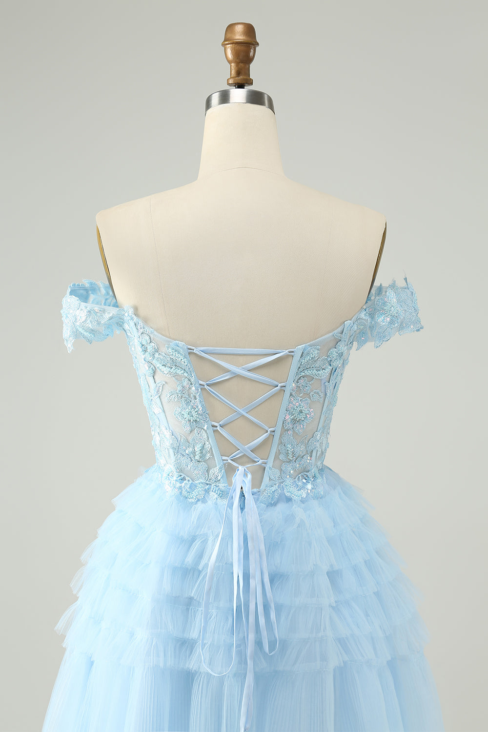 Light Blue A Line Off The Shoulder Corset Short Homecoming Dress