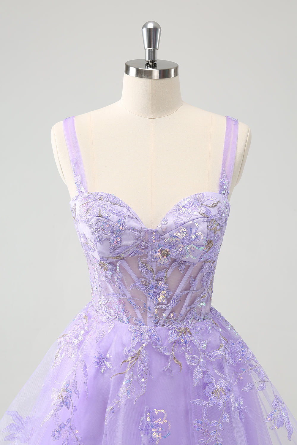 Sparkly Lilac Corset A Line Floral Short Homecoming Dress