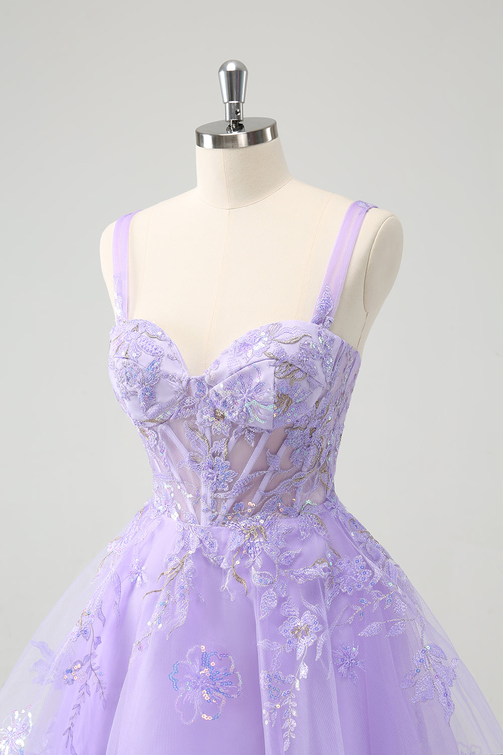 Sparkly Lilac Corset A Line Floral Short Homecoming Dress