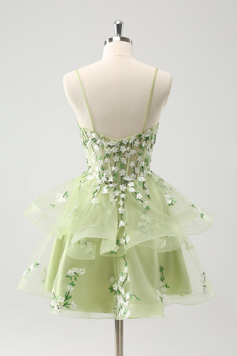 Light Green A-Line Applique Short Homecoming Dress with Ruffles