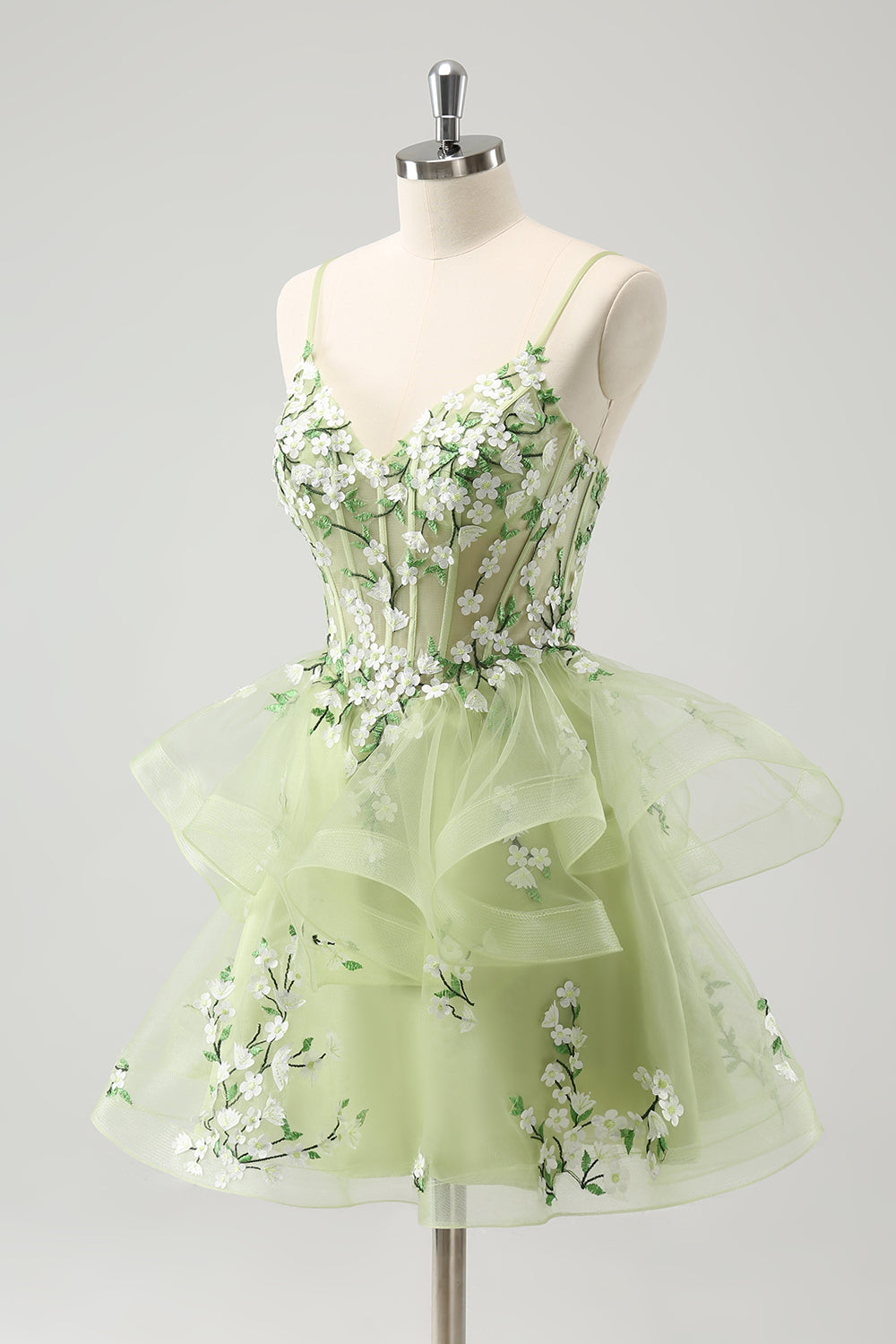 Light Green Corset A Line Short Homecoming Dress with 3D Flowers