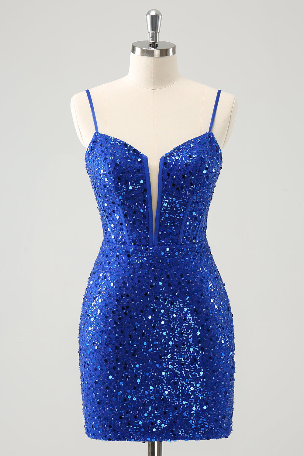 Sparkly Royal Blue Corset Tight Short Homecoming Dress with Sequins