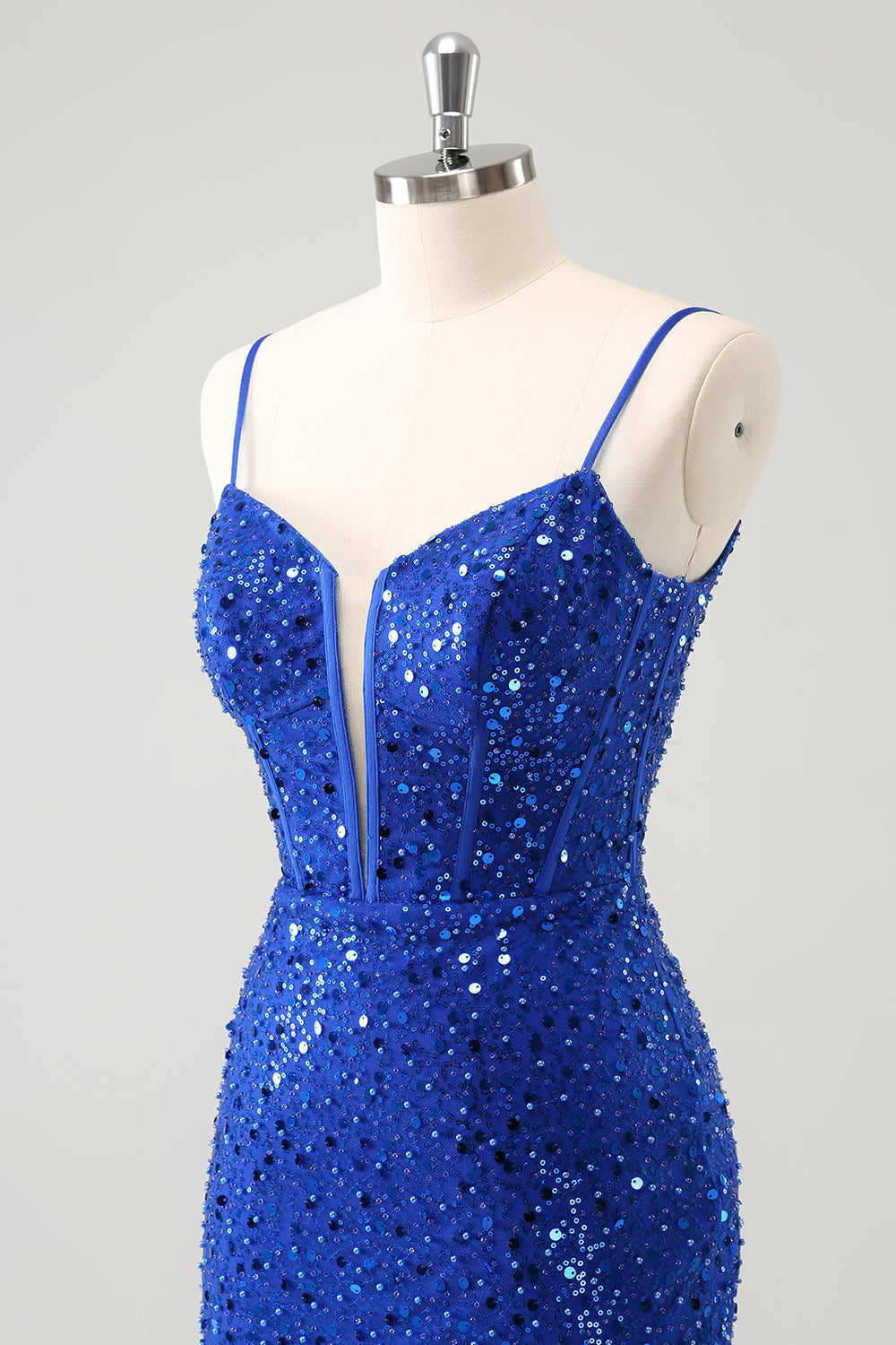 Sparkly Royal Blue Corset Tight Short Homecoming Dress with Sequins