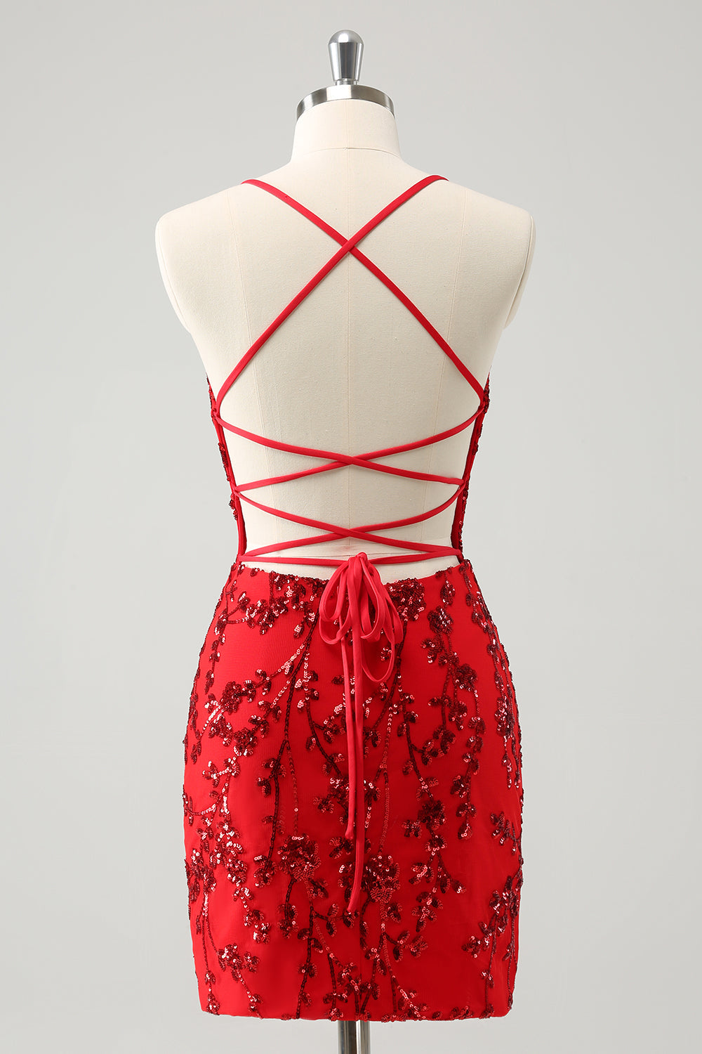 Sparkly Floral Red Tight Short Homecoming Dress with Sequins