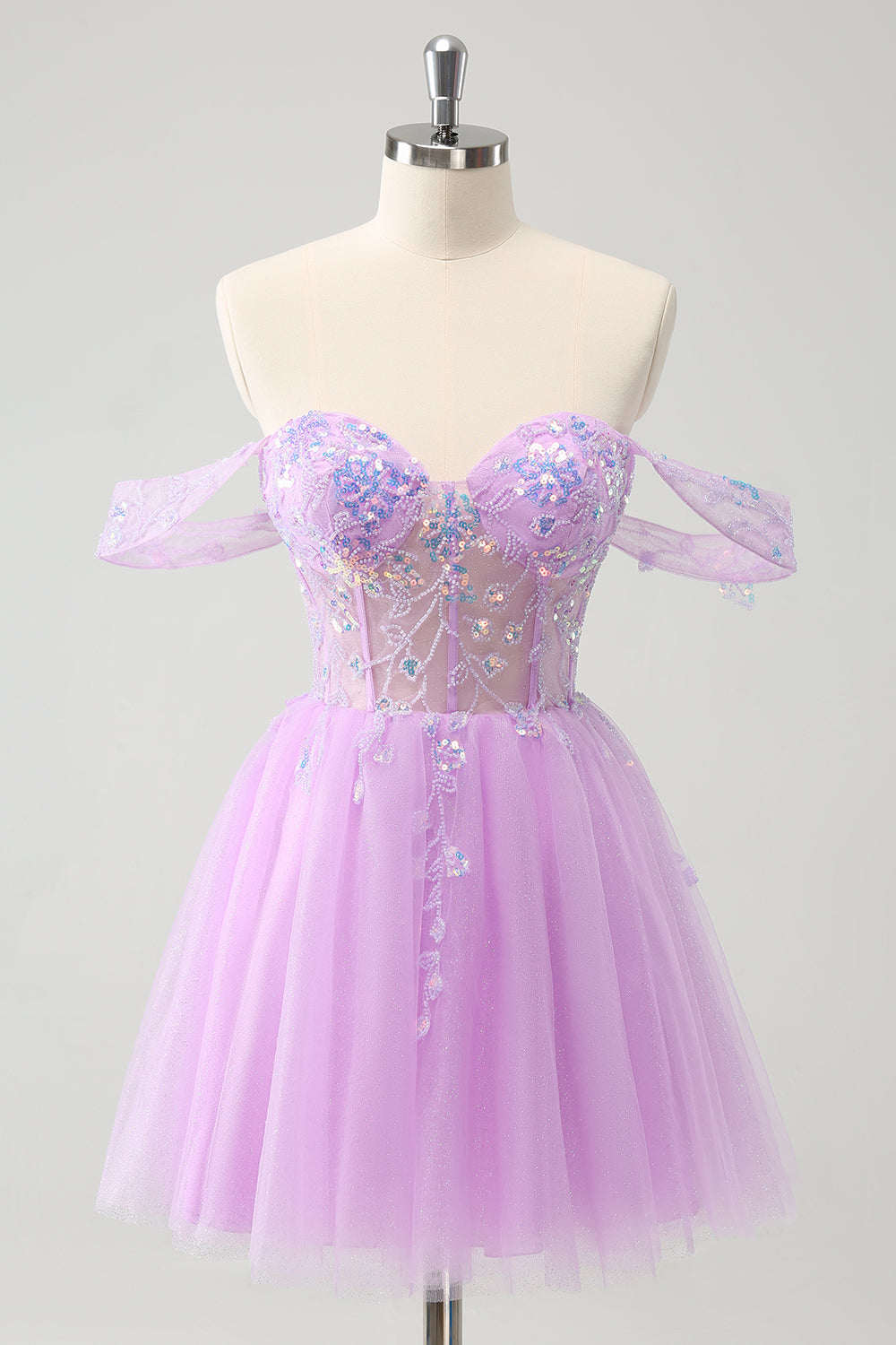 A Line Lilac Off the Shoulder Sequined Homecoming Dress