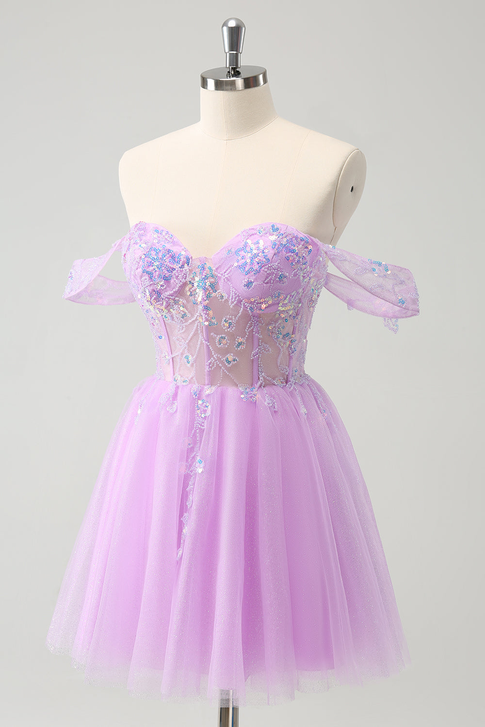 A Line Lilac Off the Shoulder Sequined Homecoming Dress