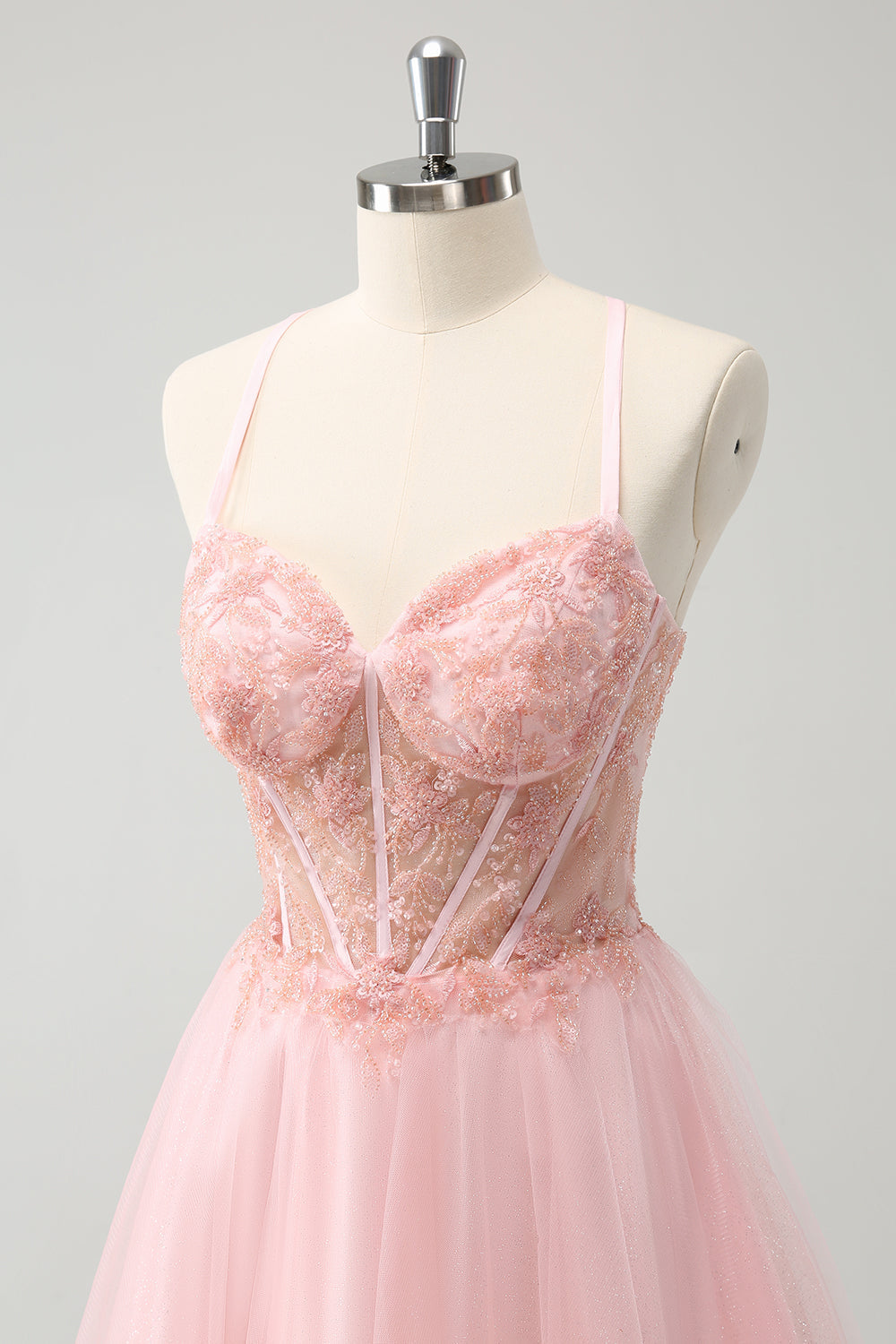 Pink Tulle A-Line Short Homecoming Dress with Beading