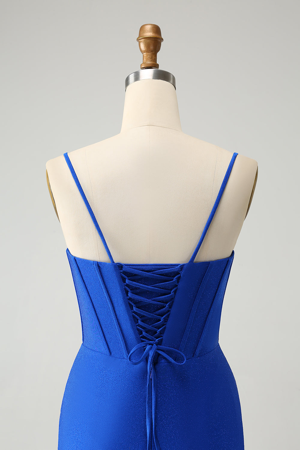 Sparkly Royal Blue Tight Corset Spaghetti Straps Homecoming Dress