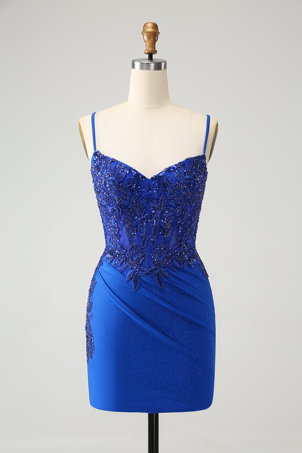 Sparkly Corset Royal Blue Tight Short Homecoming Dress with Beadings