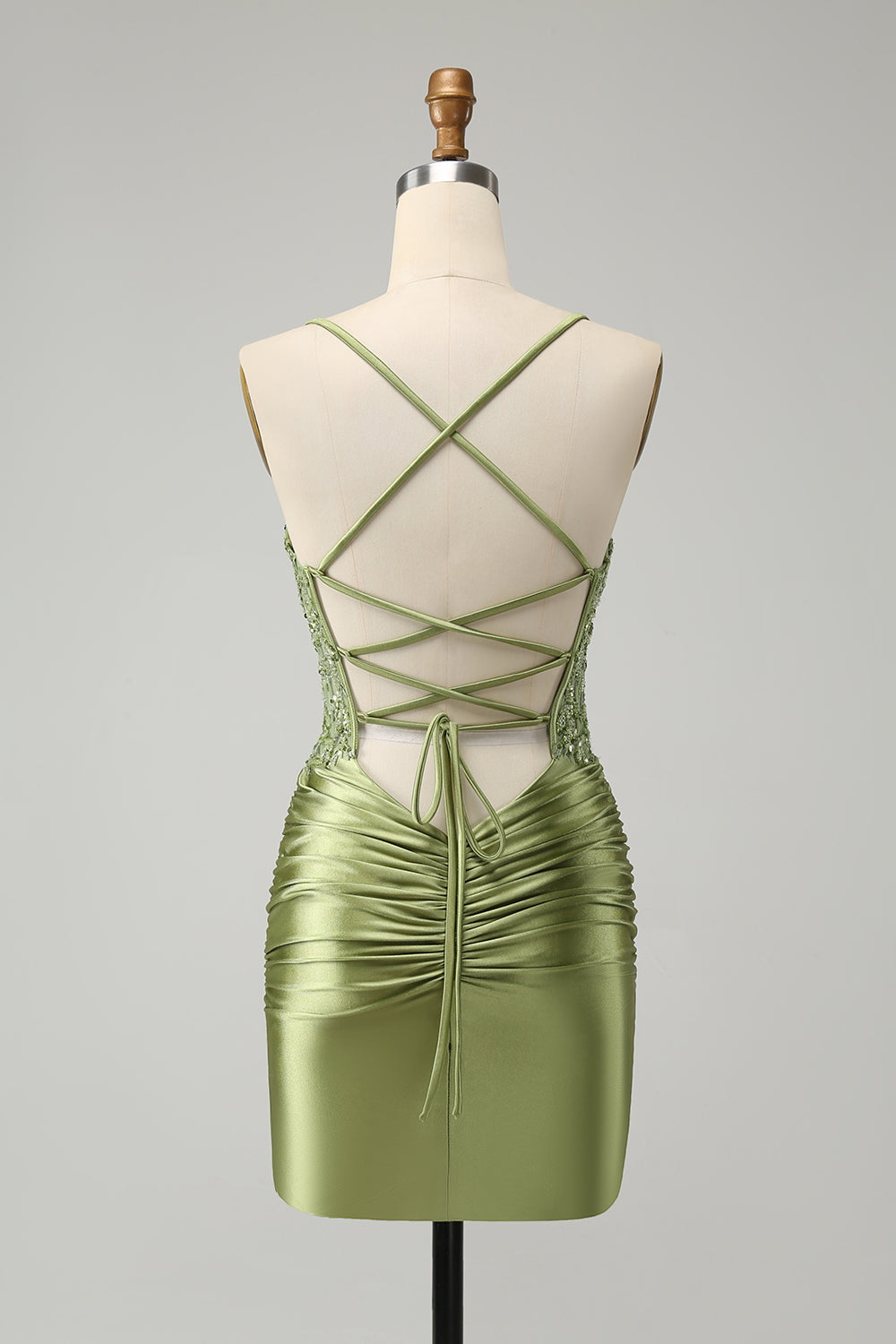 Sparkly Light Green Tight Spaghetti Straps Homecoming Dress with Appliques