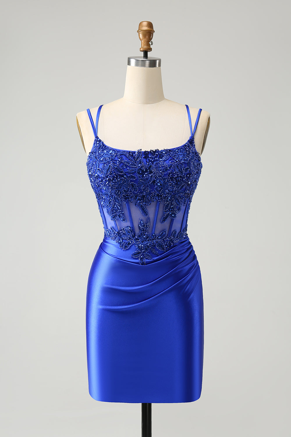 Royal Blue Corset Spaghetti Straps Tight Homecoming Dress