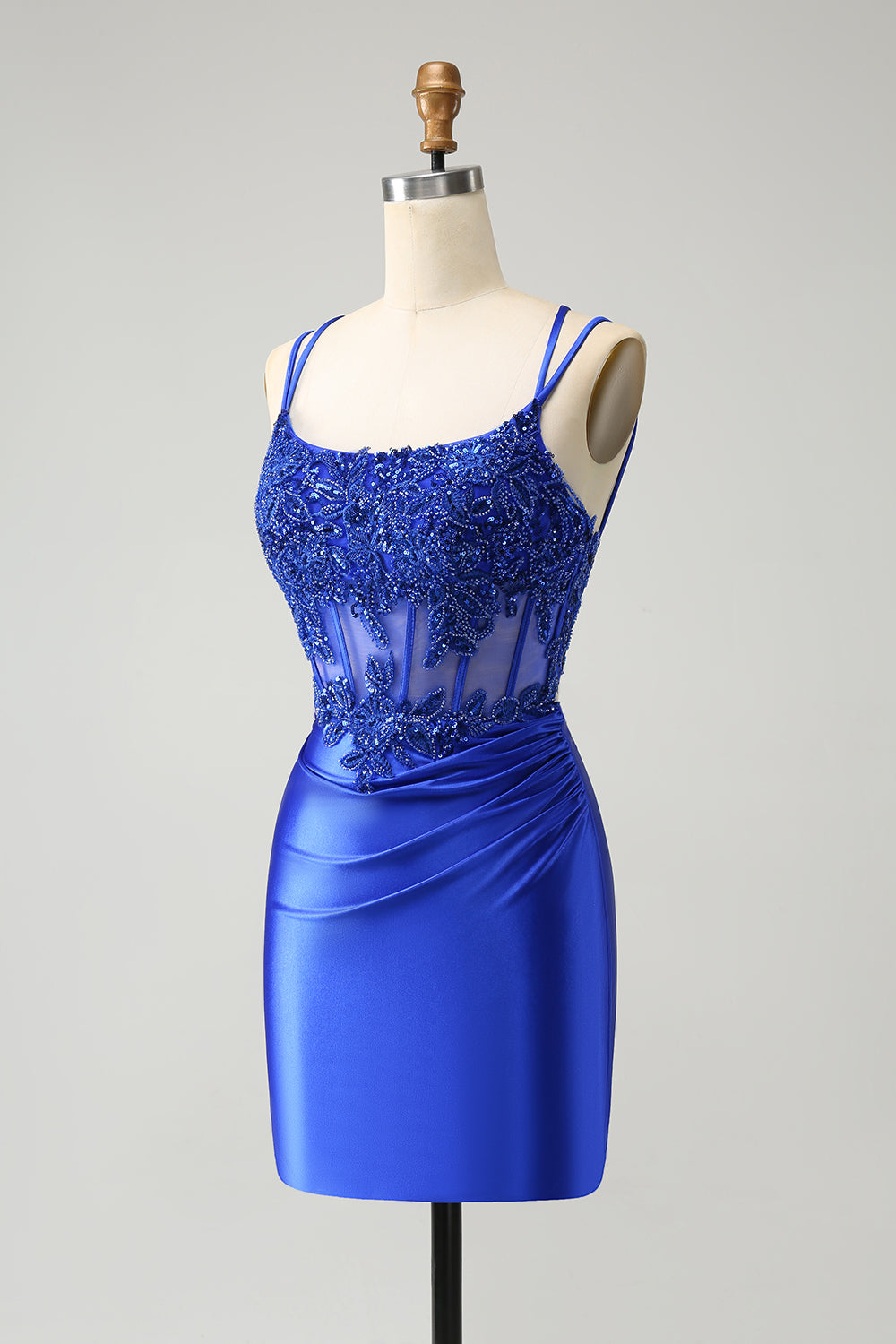 Royal Blue Corset Spaghetti Straps Tight Homecoming Dress