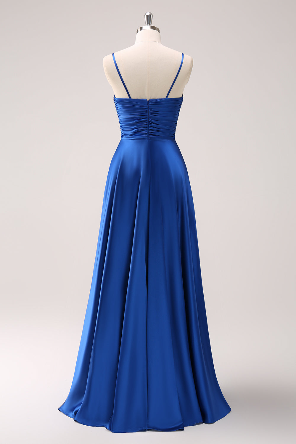 Ink Blue Spaghetti Straps Satin Bridesmaid Dress with Slit