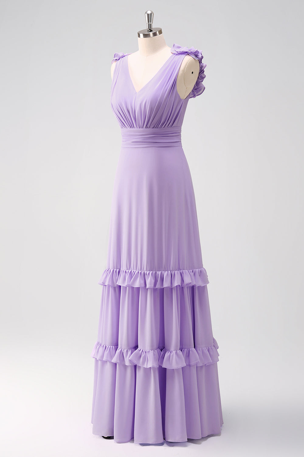 Lilac Chiffon A-Line Ruched Bridesmaid Dress with Ruffles