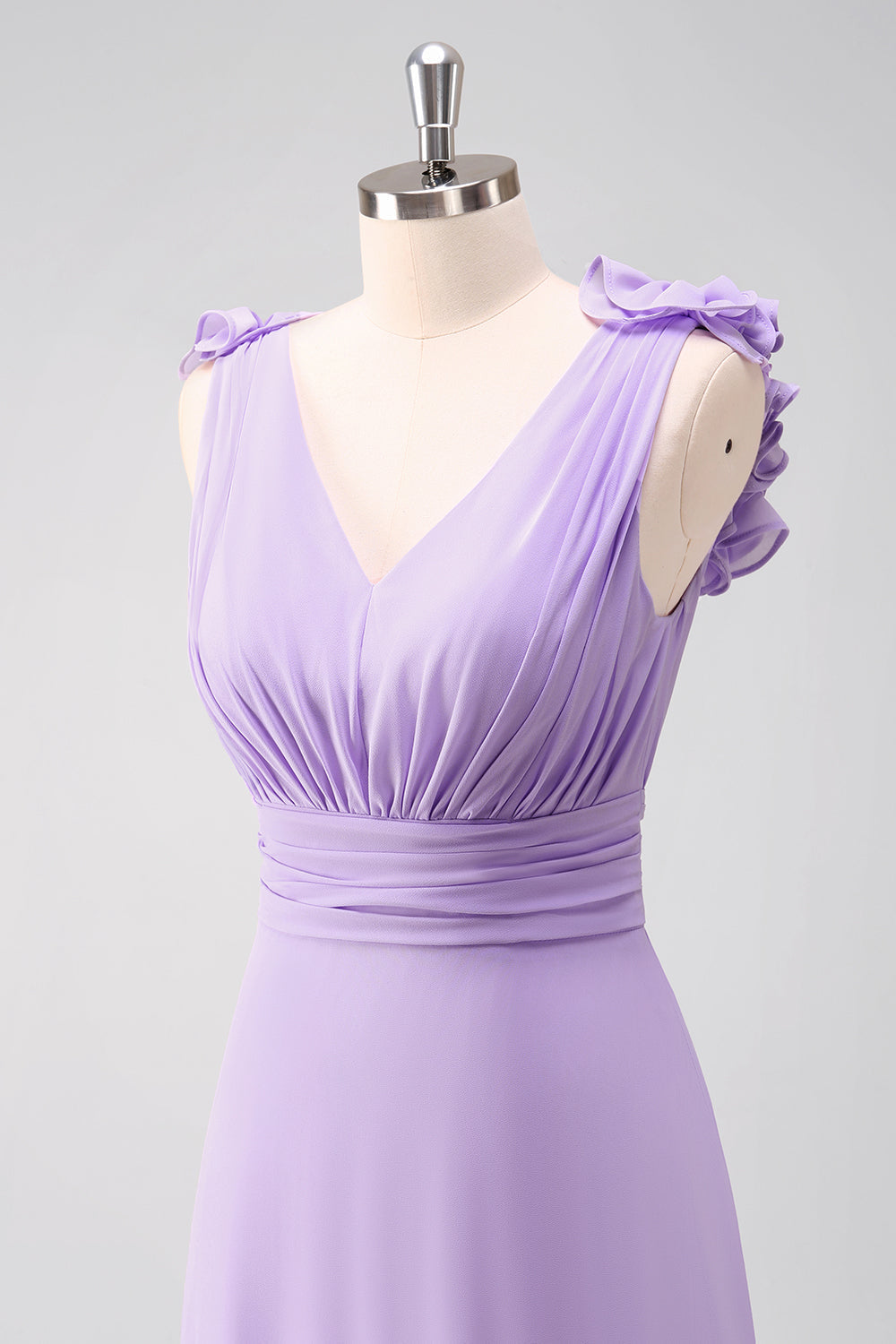 Lilac Chiffon A-Line Ruched Bridesmaid Dress with Ruffles