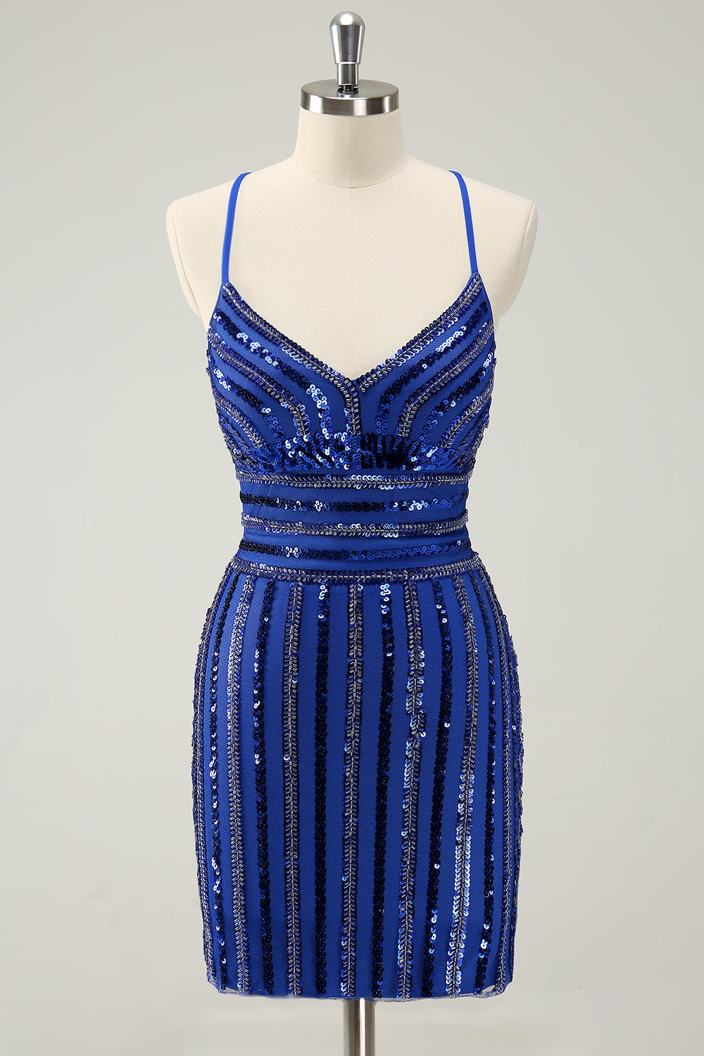 Sparkly Royal Blue Tight Short Spaghetti Straps Homecoming Dress