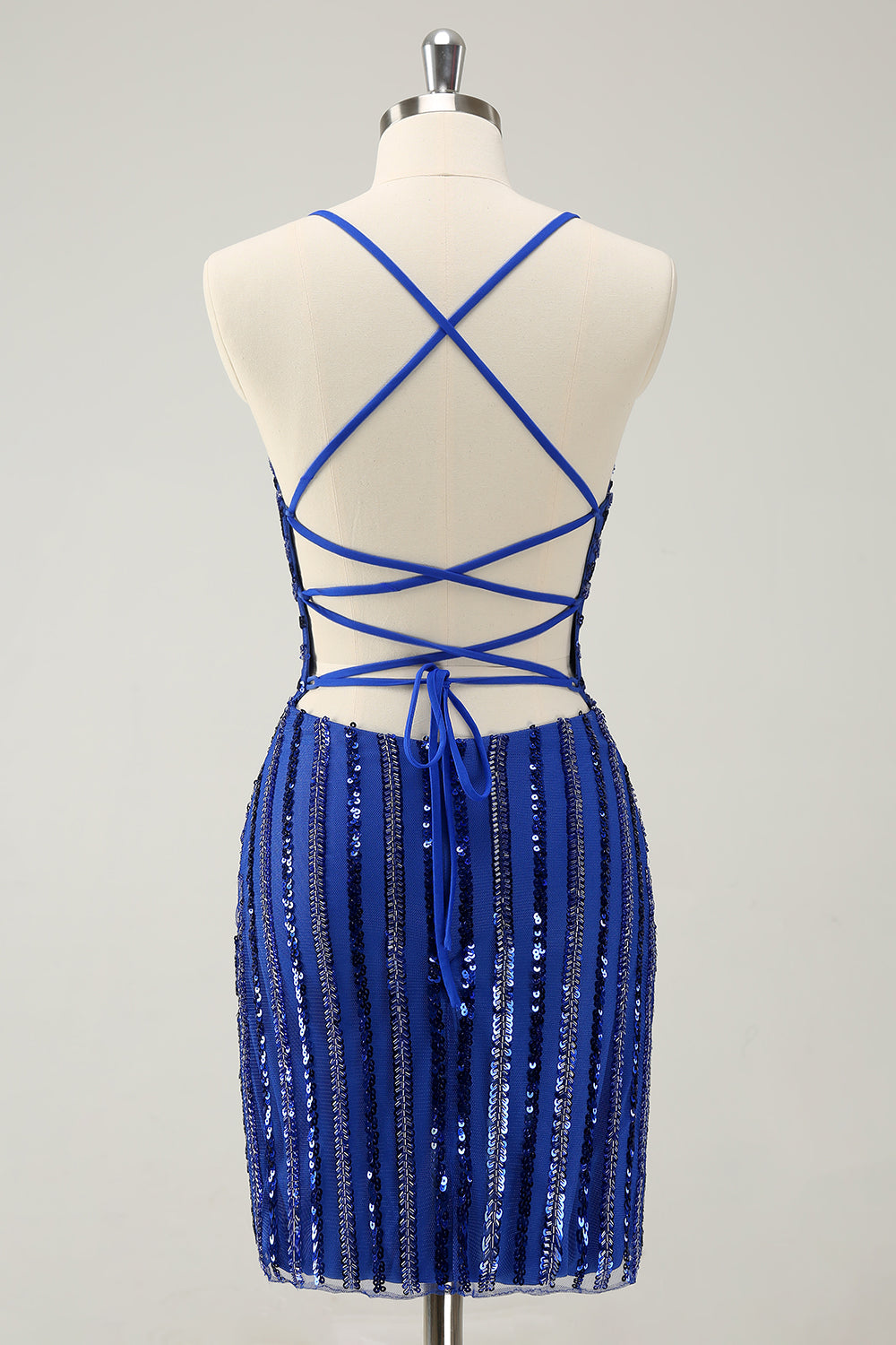 Sparkly Royal Blue Tight Short Spaghetti Straps Homecoming Dress