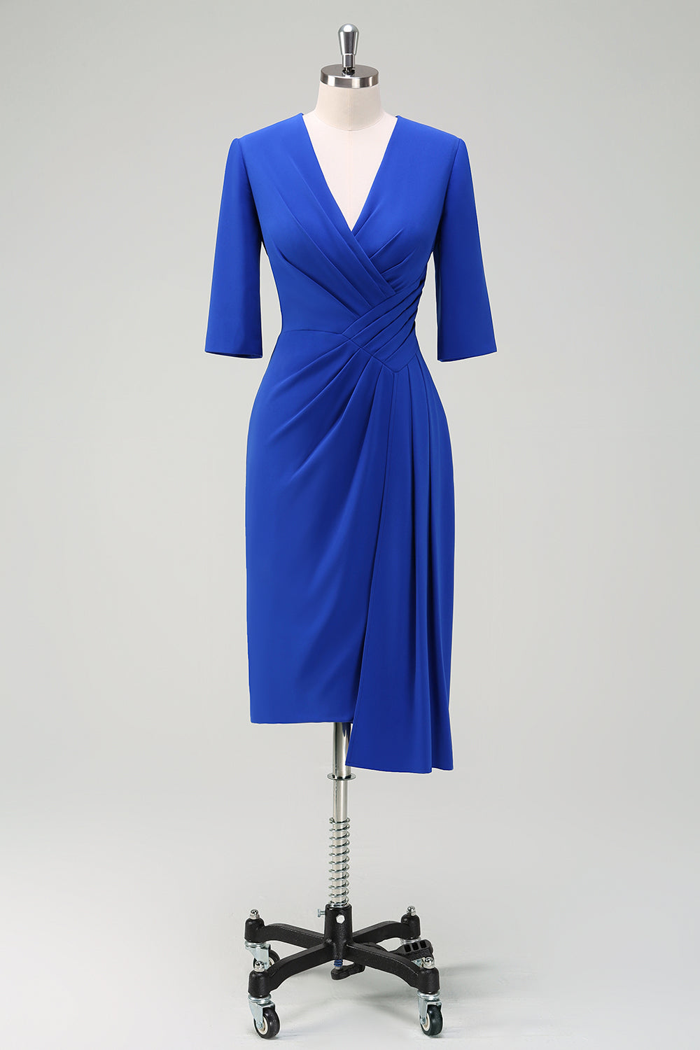 Royal Blue Bodycon V-Neck Pleated Cocktail Party Dress