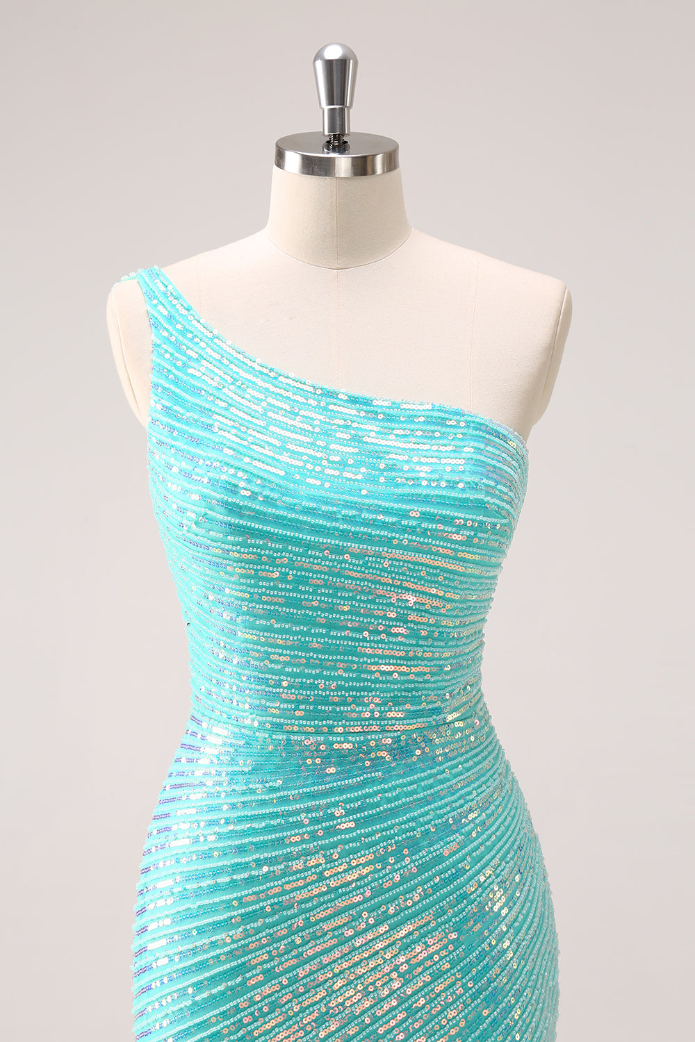 Sparkly Mint One Shoulder Tight Short Homecoming Dress with Sequins