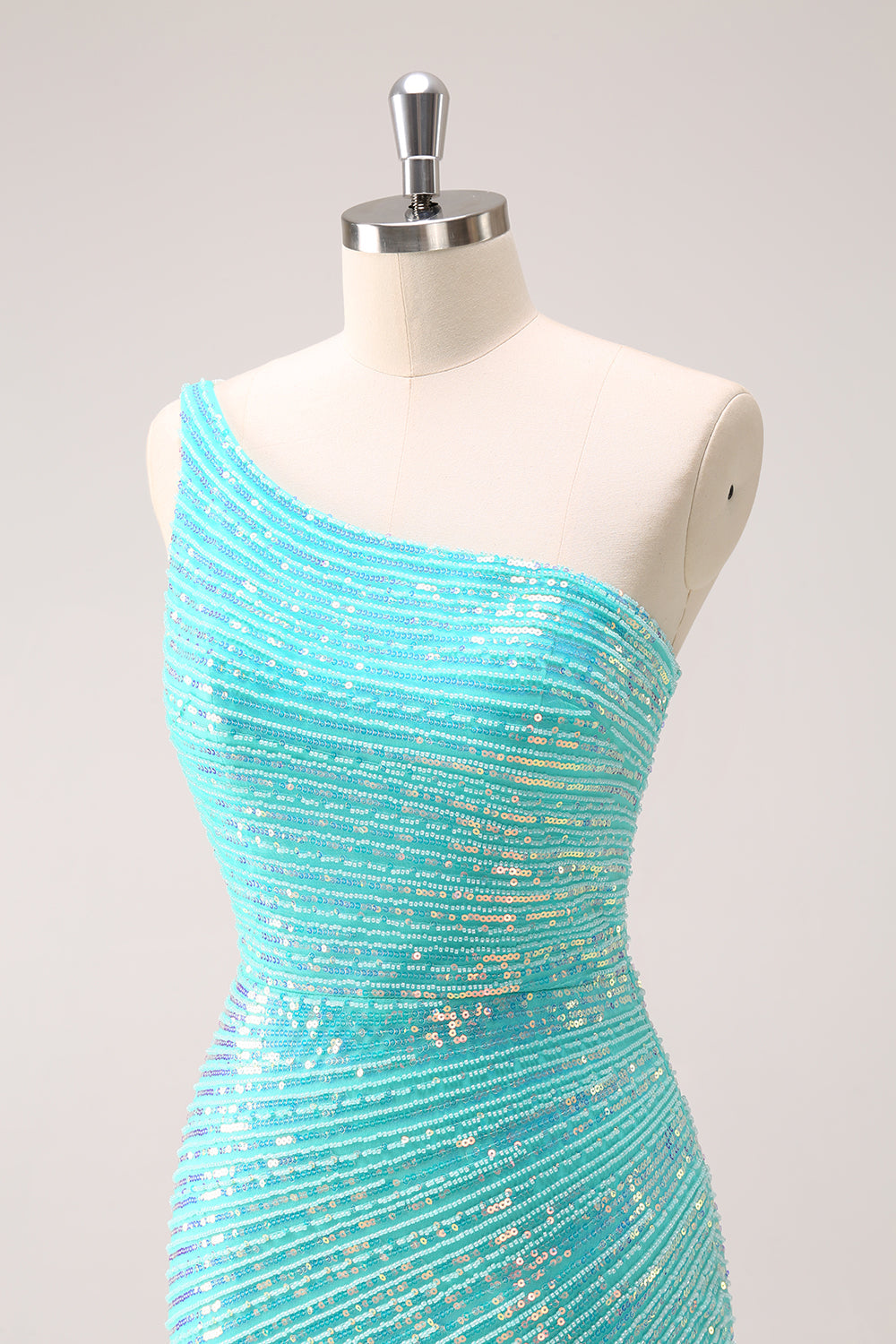 Sparkly Mint One Shoulder Tight Short Homecoming Dress with Sequins