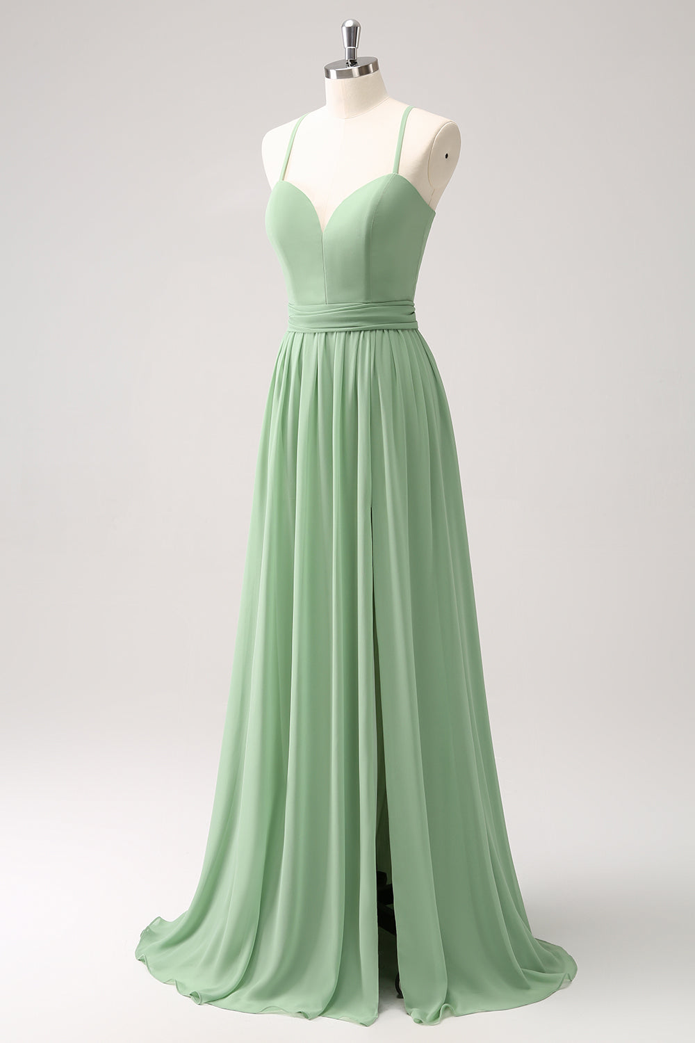 Dusty Sage Chiffon Long Bridesmaid Dress with Slit